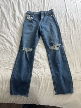 American Eagle Outfitters Women's Ripped Straight-Leg Jeans - Blue Wash